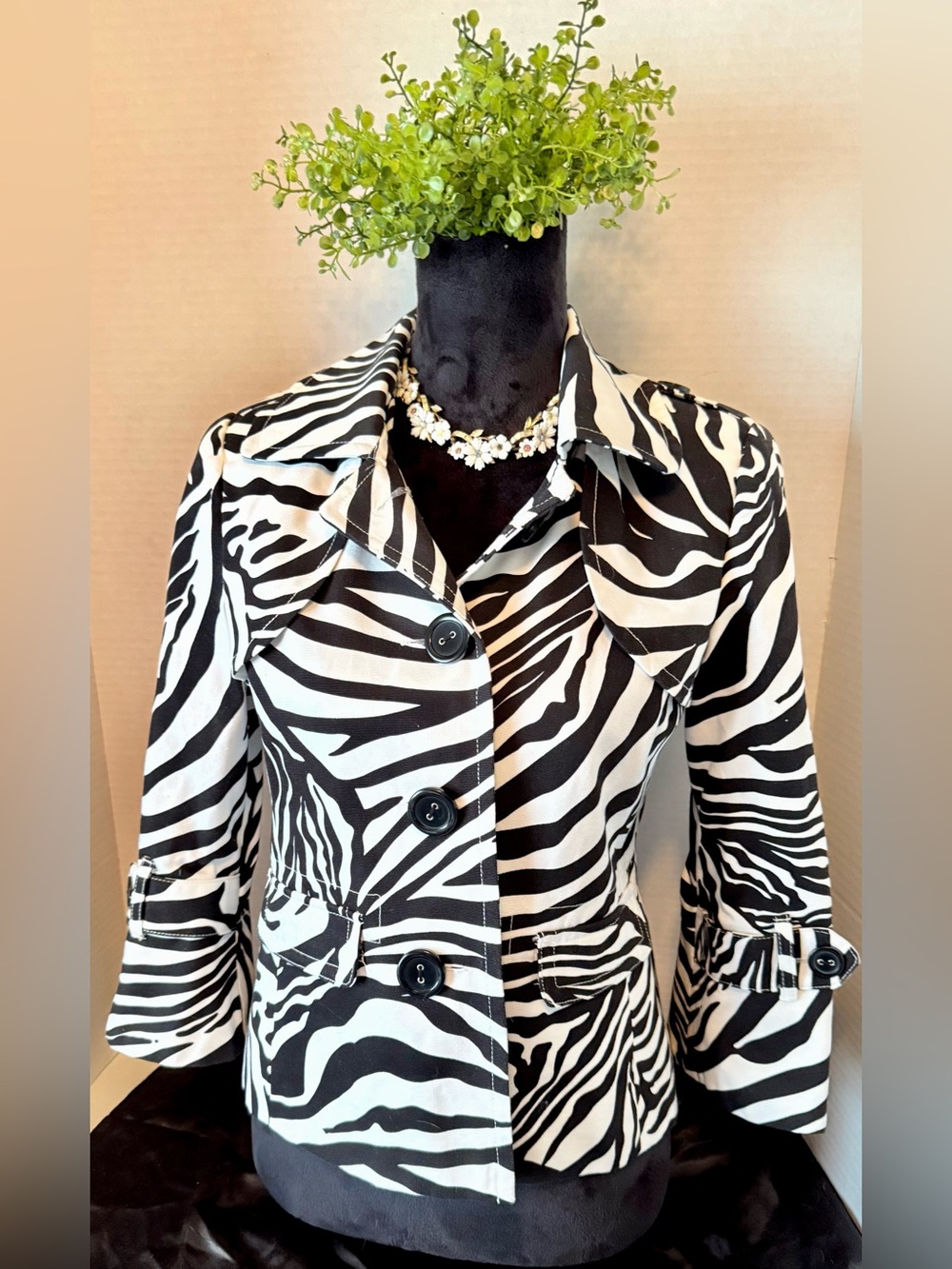 Rafaella Black & White Zebra-Print Trench Jacket